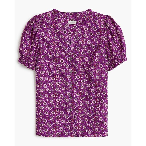 J Crew Factory Floral Print Puff-sleeve Blouse in Purple Sweet Size S - Picture 2 of 11